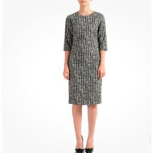 Hugo Boss Women's "Decka1" Black and White Houndstooth 3/4 Plaid Pencil Dress 10